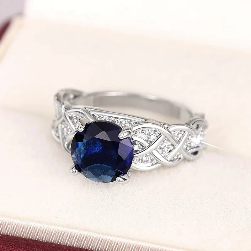 Navy Blue Zircon Inlaid Chain Ring – Trendy & Classic