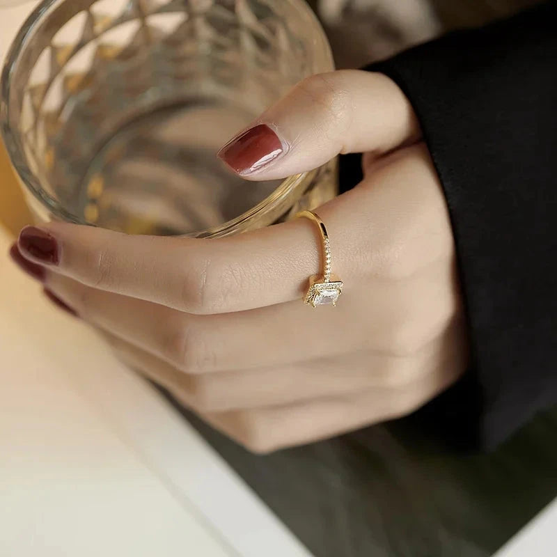 Gold Open Ring for Women – Square Zircon, Goth & Elegant