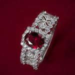925 Sterling Silver 1.5CT Oval Cut Ruby Diamond RingRing5