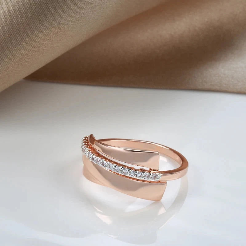 Rose Gold Glossy Natural Zircon Single Row Gold Rings for Women