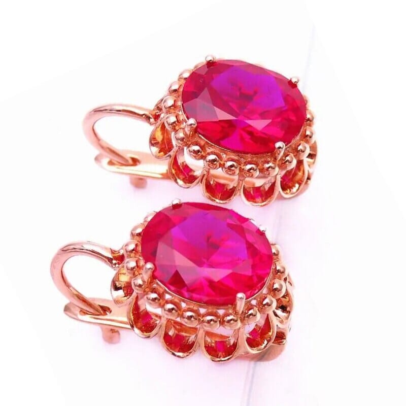 Rose Gold Inlaid Ruby Flower EarringsEarrings