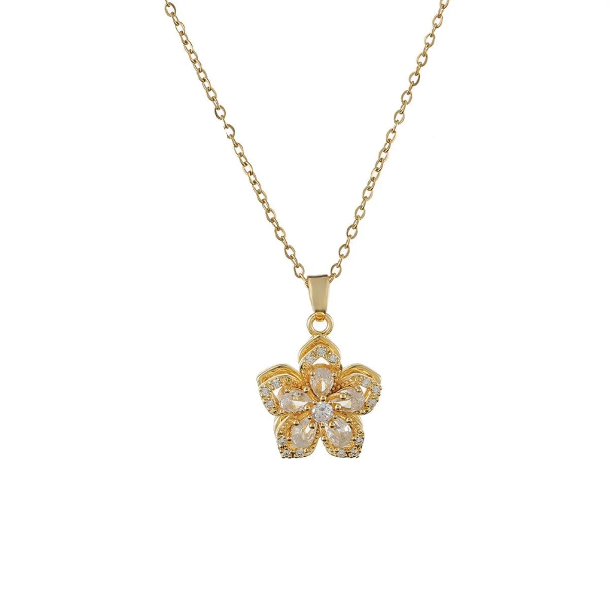 Shiny Zircon Spin Flower Necklace for Women