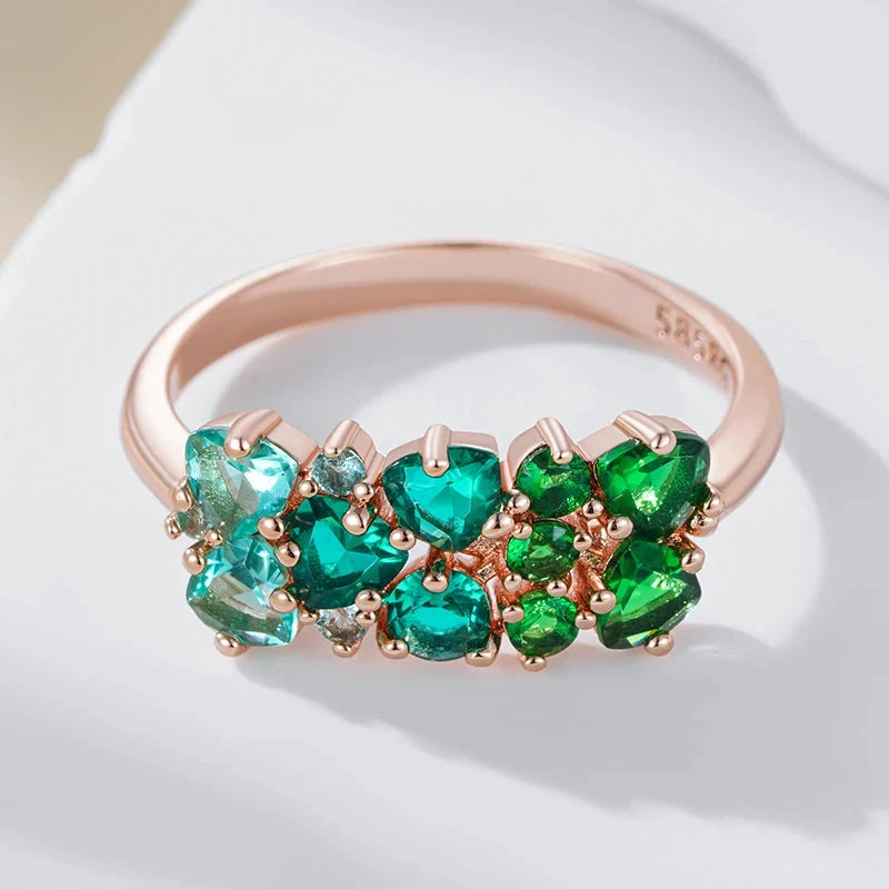 585 Rose Gold Shiny Green Natural Zircon Bride Wedding Rings For Women