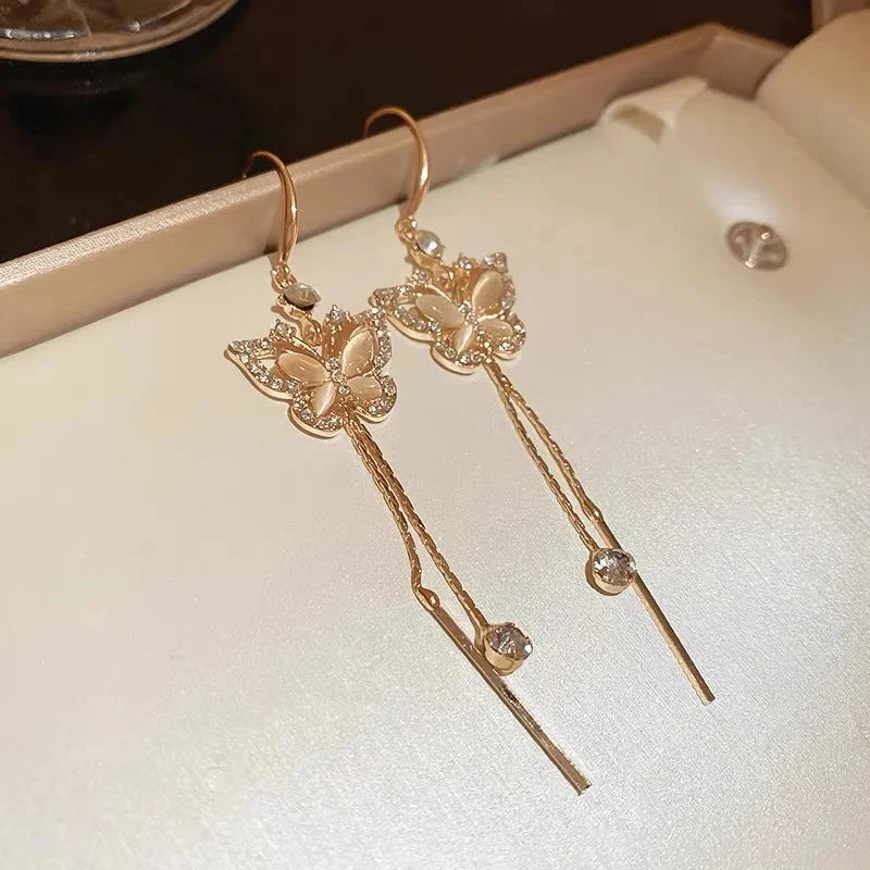 Trend Unique Design Elegant Delicate Zircon Butterfly Tassel Earrings