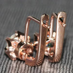 Luxury Inlaid CZ Rose Gold Flower Drop Hoop Earrings for Women