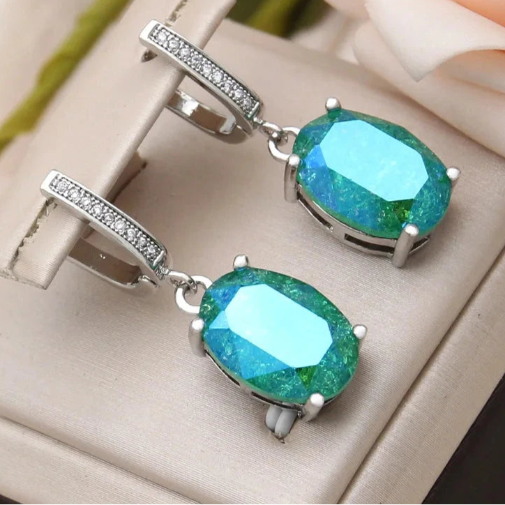 S&Z DESIGN New Fashion Ice Crack Egg Shape Oval Crystal Dangle Earrings For Women 585 Rose Gold Color Cubic Zirconia JewelryWGGR