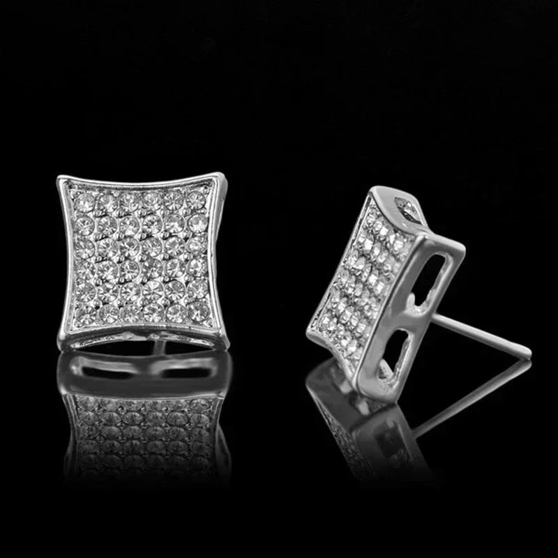 Fashion Gold Color Iced Out Square Bling Stud EarringC196 1