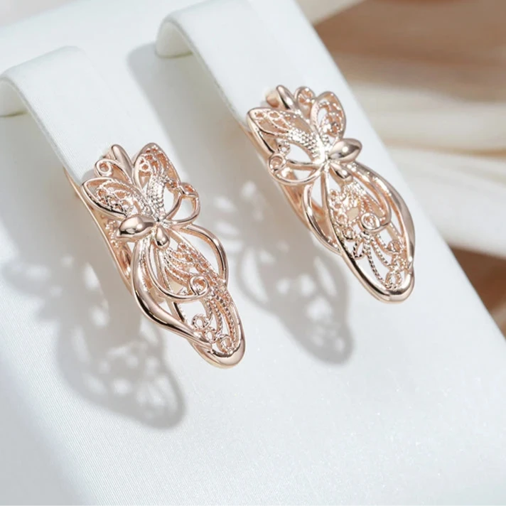 Luxury 585 Rose Gold Butterfly Earrings