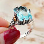 S925 Silver Ring High Sea Blue Topaz Ring Two-Tone Flower Ring