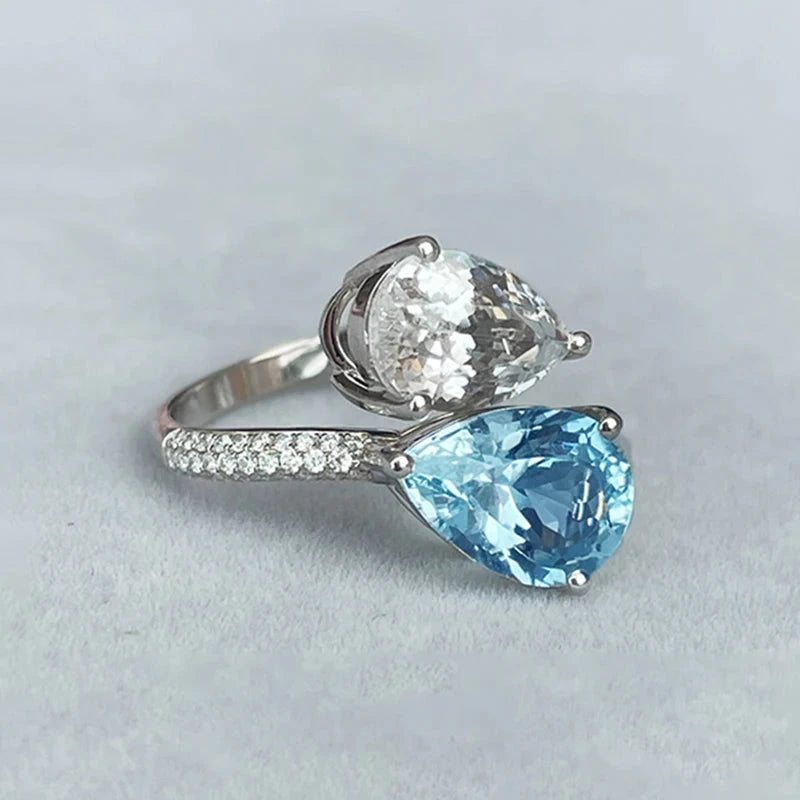 Aquamarines two-tone gem Water Drop Engagement Ring