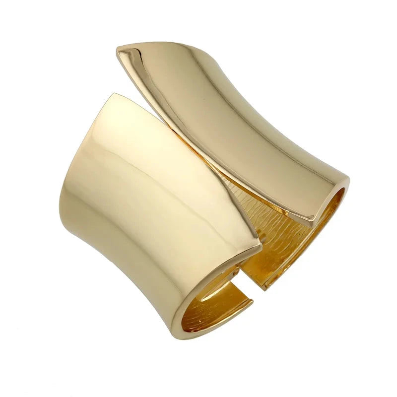 Wide Asymmetric Punk Bangle – Steampunk Femme JewelryS041 Smooth Gold