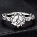 925 Sterling Silver 1ct Round Moissanite Flower Solitaire Ring for Women