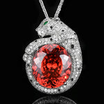 Women's Ruby Topaz Aquamarine Leopard Pendant Necklace Fine JewelryRed45 cm