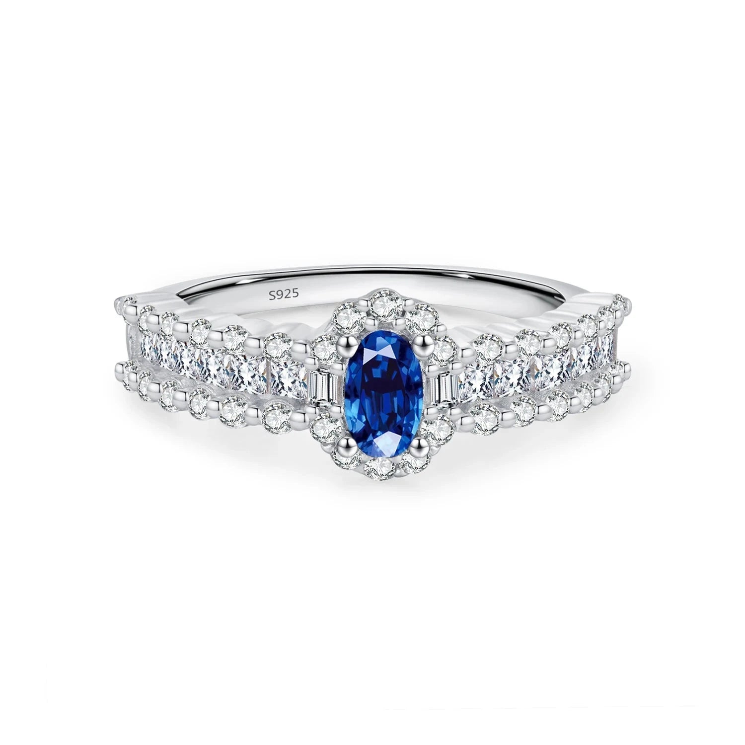 925 Silver Royal Blue Oval CZ Luxury RingRHR16645