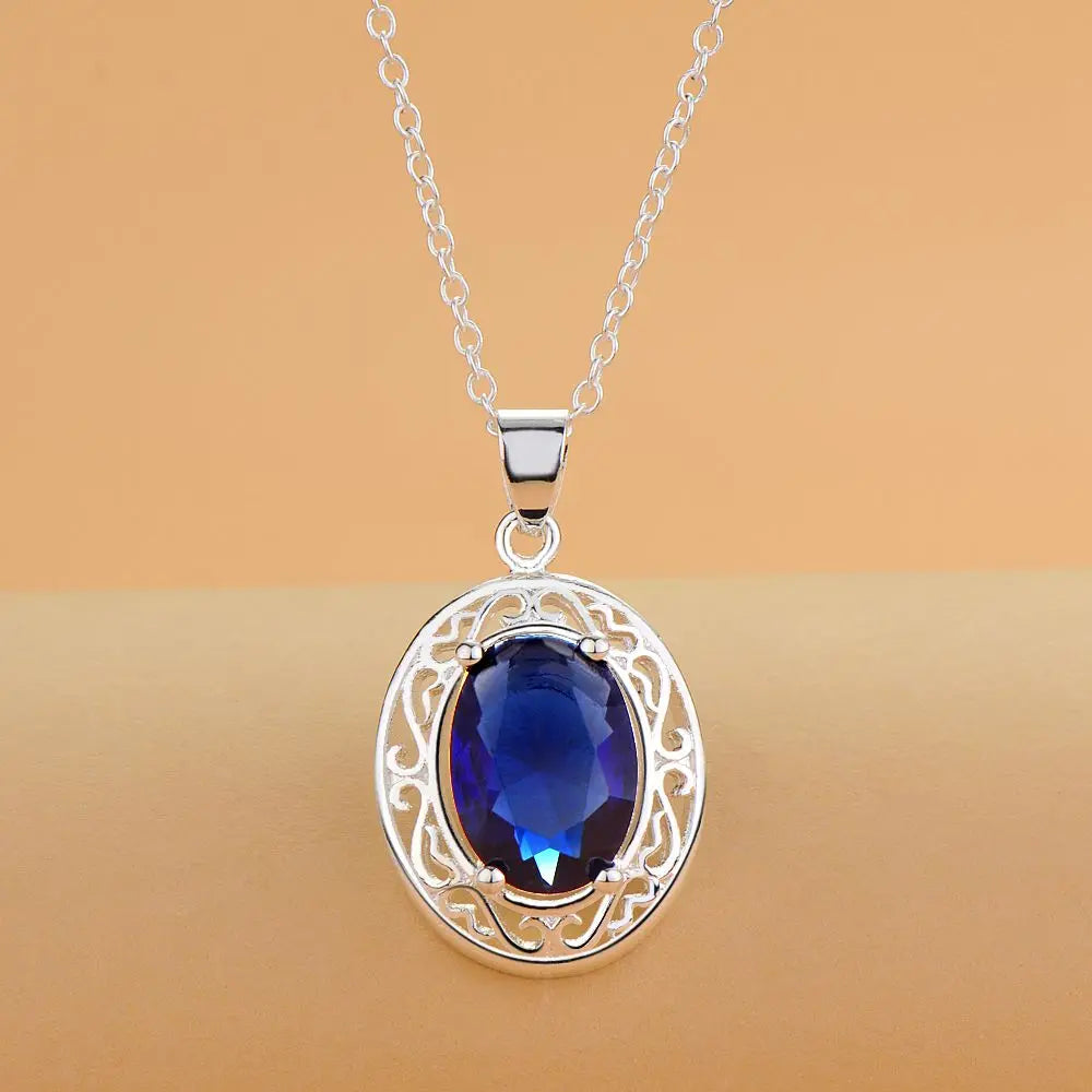 925 Pure Silver Fashion Charm Wedding Party Noble Jewelry Men and Women Sapphire Inlaid Diamond Luxury Necklace