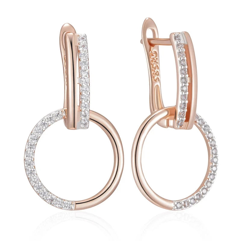 Round Drop Earrings – Rose Gold & Silver with ZirconH2356