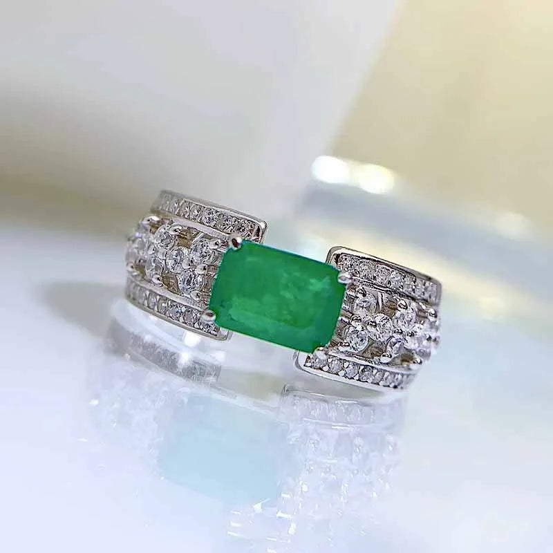 Emerald 10 * 12mm Rectangular Cross border Ring from Europe
