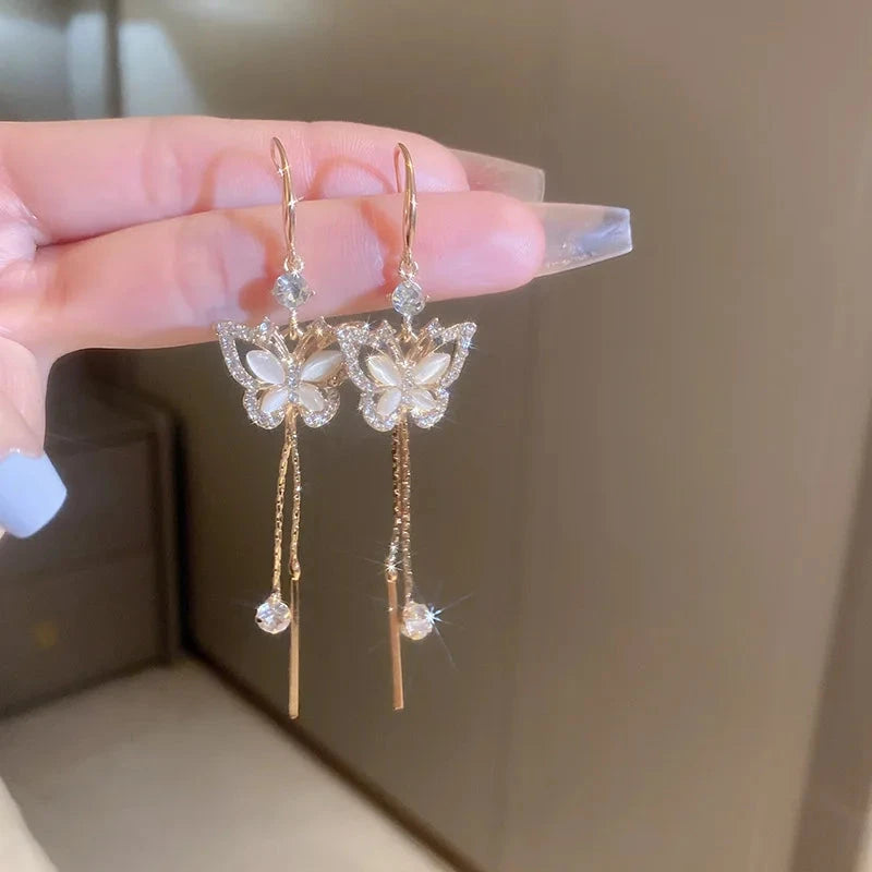 Trend Unique Design Elegant Delicate Zircon Butterfly Tassel Earrings
