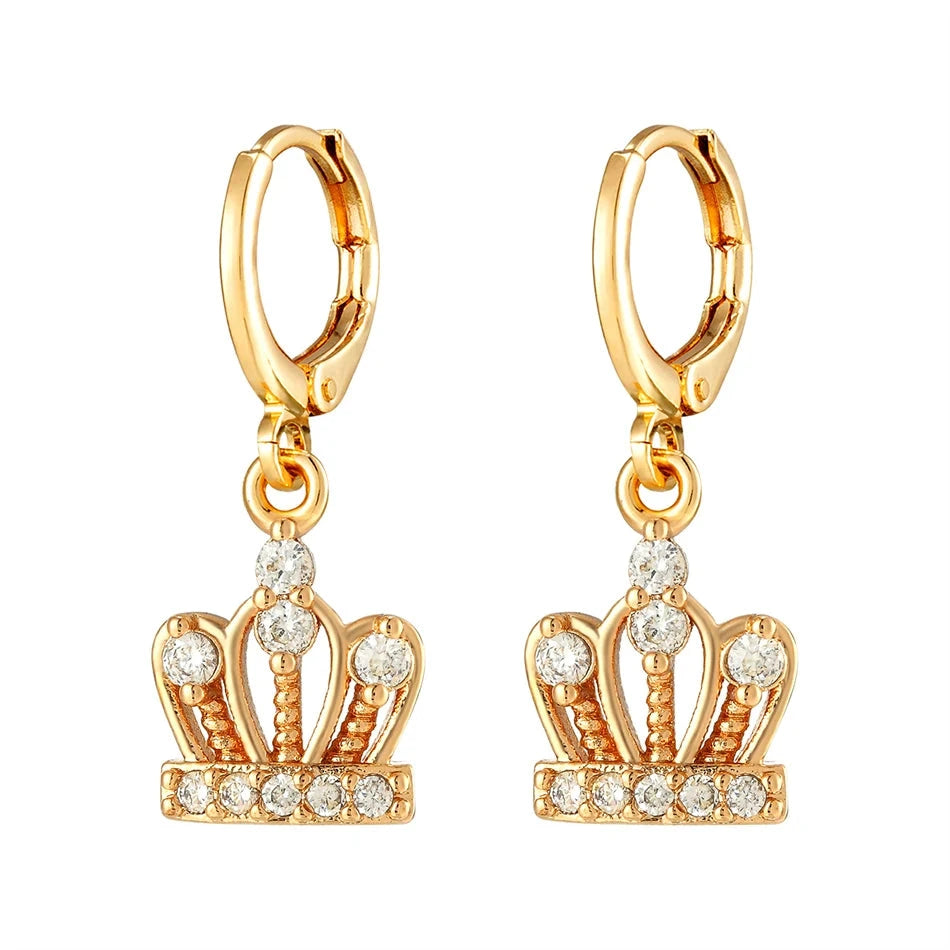 Luxury Gold Crystal Crown Drop Earrings for WomenCopper EarringsCHINA