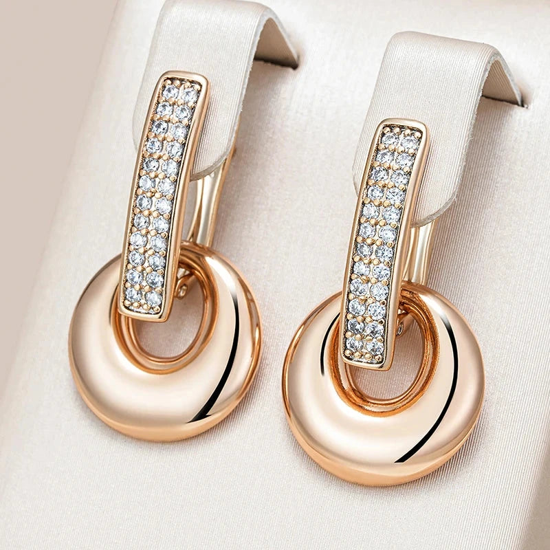 Rose Gold Geometry Drop Earrings with Natural Zircon