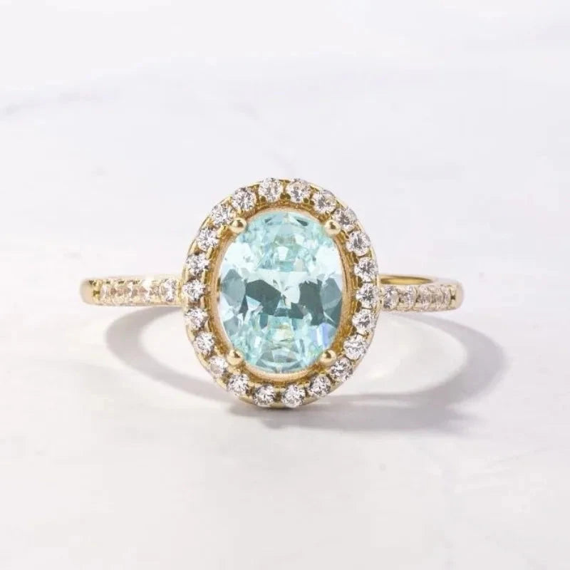 Elegant Gold Color Inlaid with White Blue Stone Rings Round Fashion Party Engagement Wedding Rings for Women Jewelry