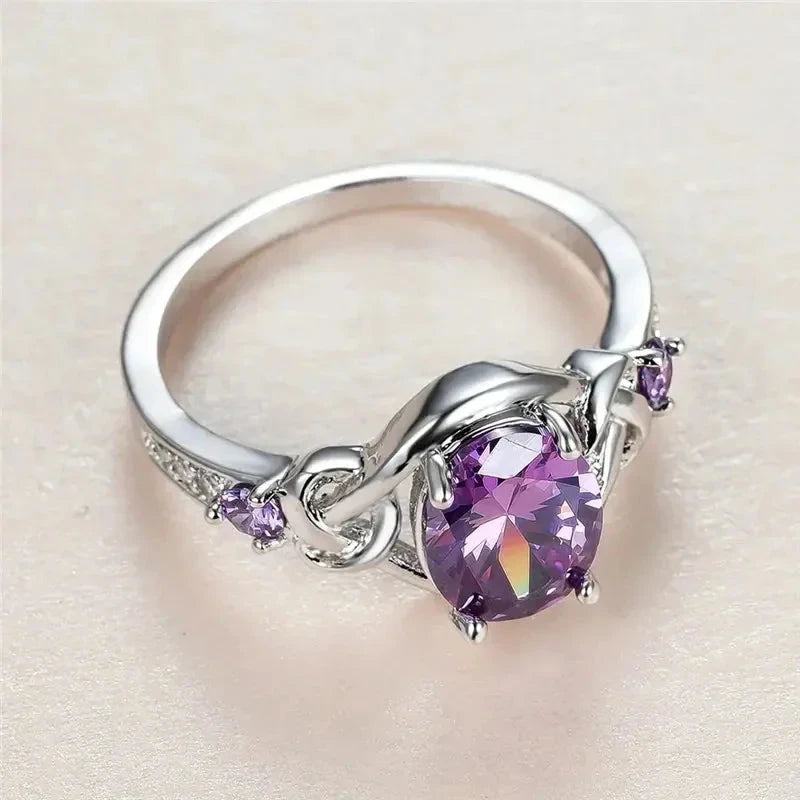 Luxury Oval Purple Cubic Zirconia Women Rings