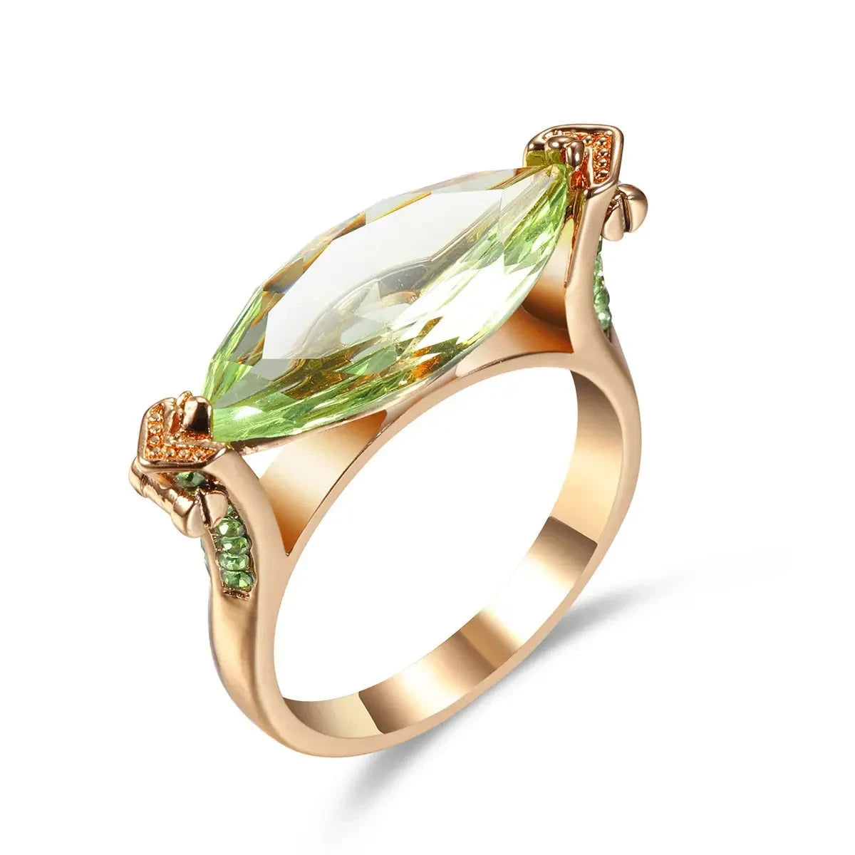 Champagne Green Gemstone Gold Marquise Zircon Wide Ring7