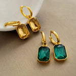 Stainless Steel Emerald Hoop Earrings