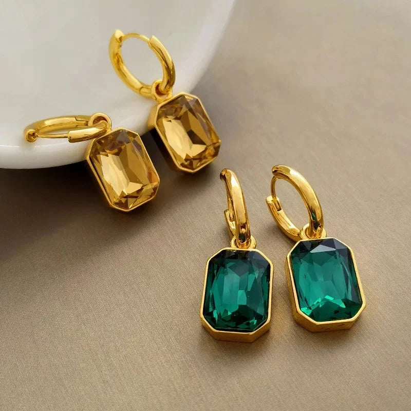 Stainless Steel Emerald Hoop Earrings