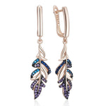 Kinel Hot Purple With Blue Natural Zircon Leaf Drop Earrings For Women 585 Rose Gold and Black Gold Plating Daily Fine JewelryH2499