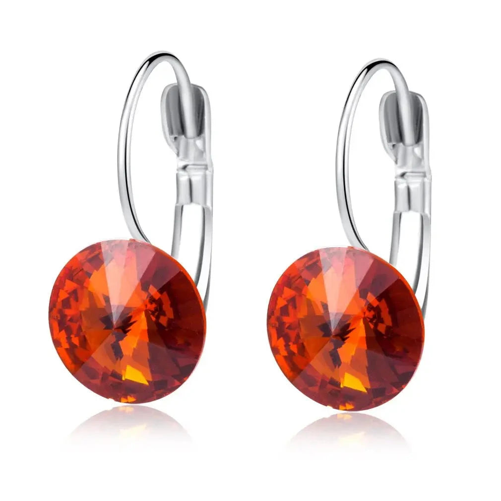 Sea Blue Crystal Hoop Earrings for Women, 9 Color OptionsRed