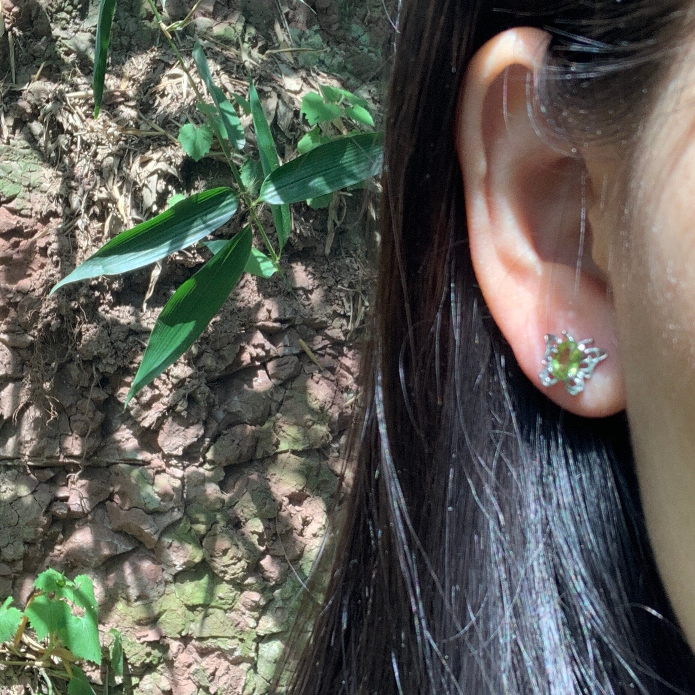 Butterfly Peridot Silver Stud EarringsEarrings