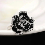 Zirconia Black Flower Ring for Women