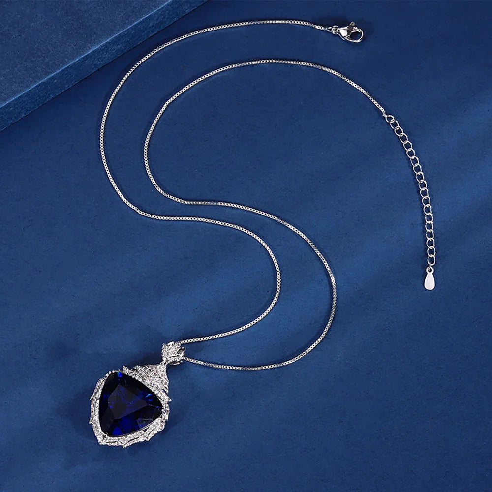 Luxury Vintage 19*20mm Sapphire Pendant Necklace for Women