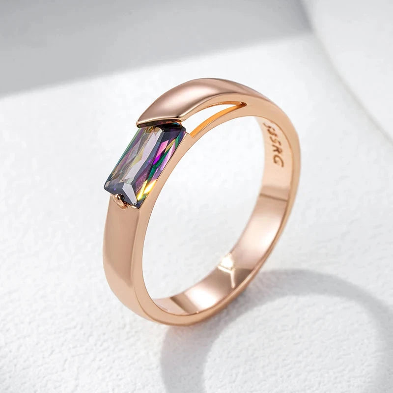 Kienl Hot Square Colorful Natural Zircon Ring for Women 585 Rose Gold Color Exquisite Wedding Accessories Daily Fine Jewelry