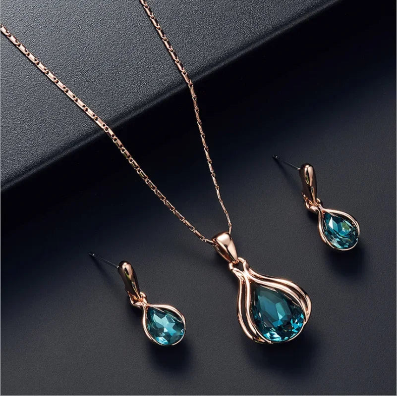 Bridal Opal Set Gold Plated Opal Jewelry Sets for Woman Water Drop Necklace Pendant Earrings3