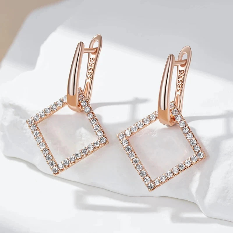 Rose Gold Rhombus Drop Earrings for Women
