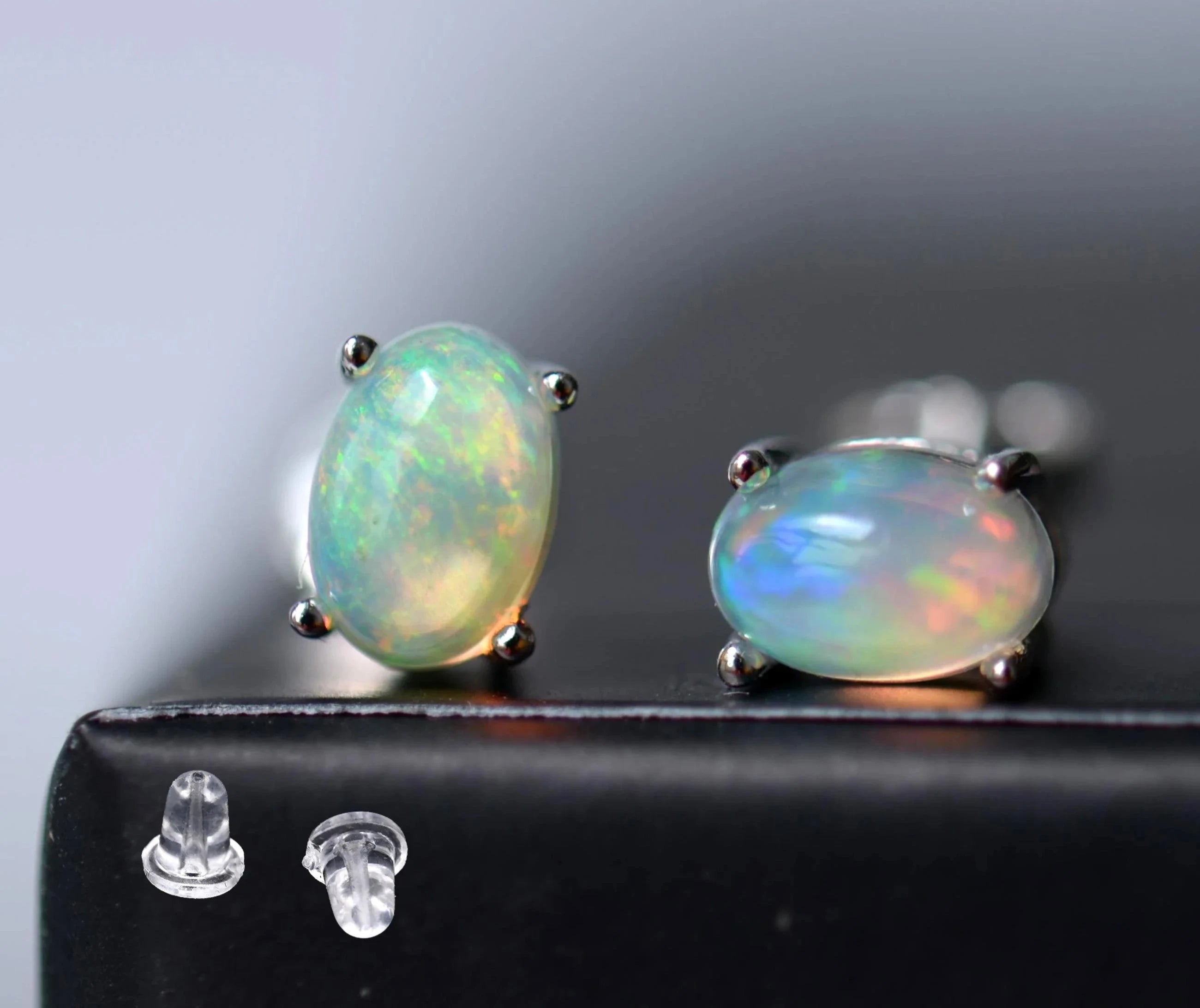 Natural Stone Opal Earrings Silver Post Lucky Hope Elf Studs Earring