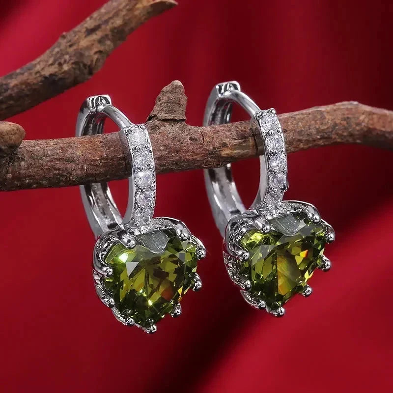 Luxury Green Crystal Drop Earrings – Women's Anniversary GiftE224