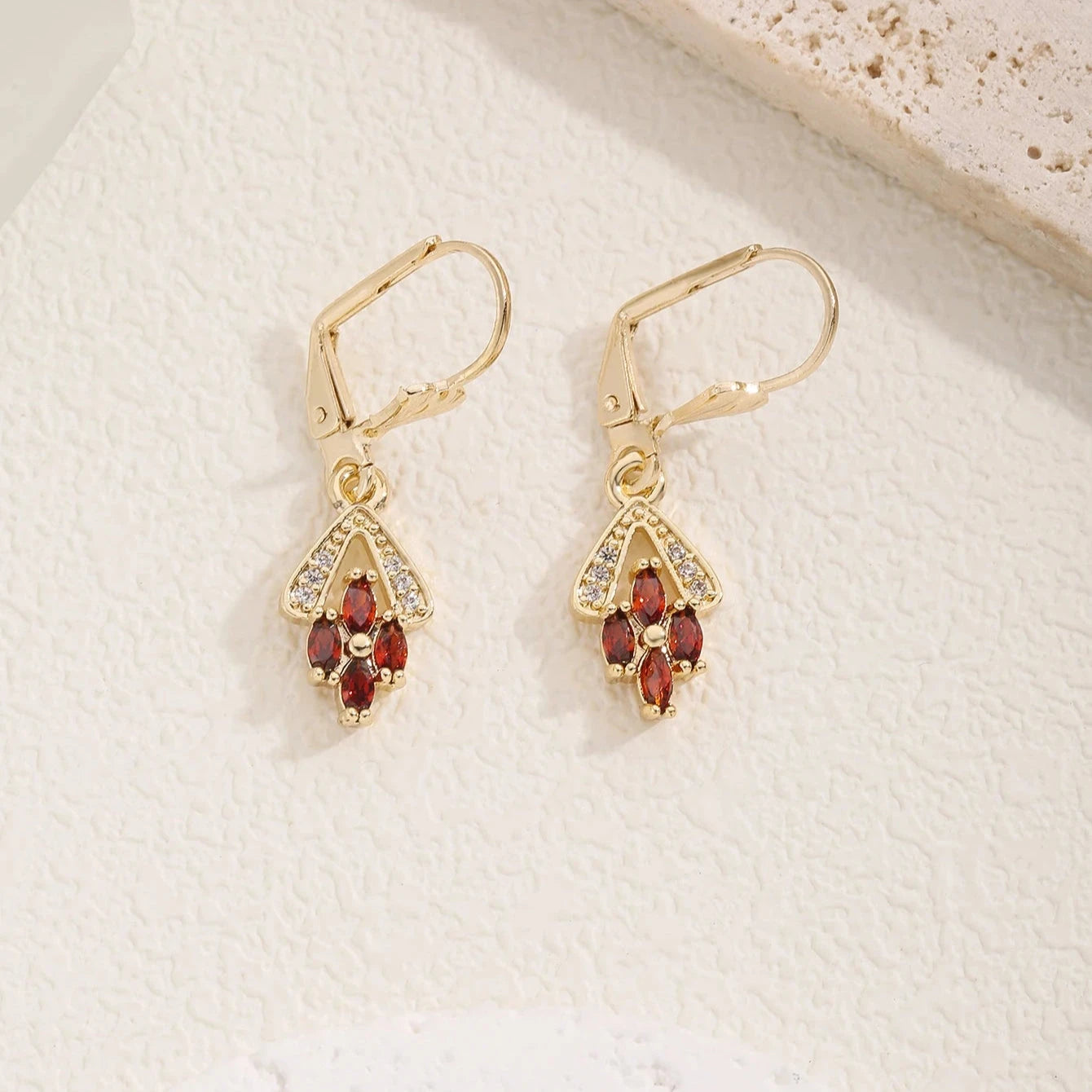 Gold Leverback Gemstone Drop Earrings for WomenS-15023