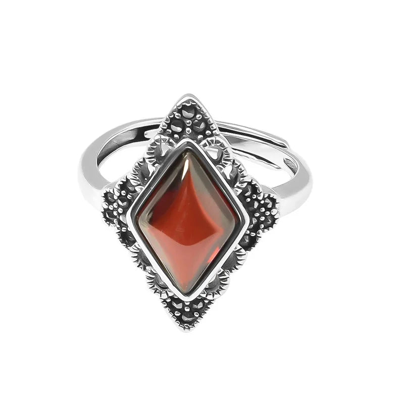 Vintage Rhombus Design Red Garnet Stone Ring