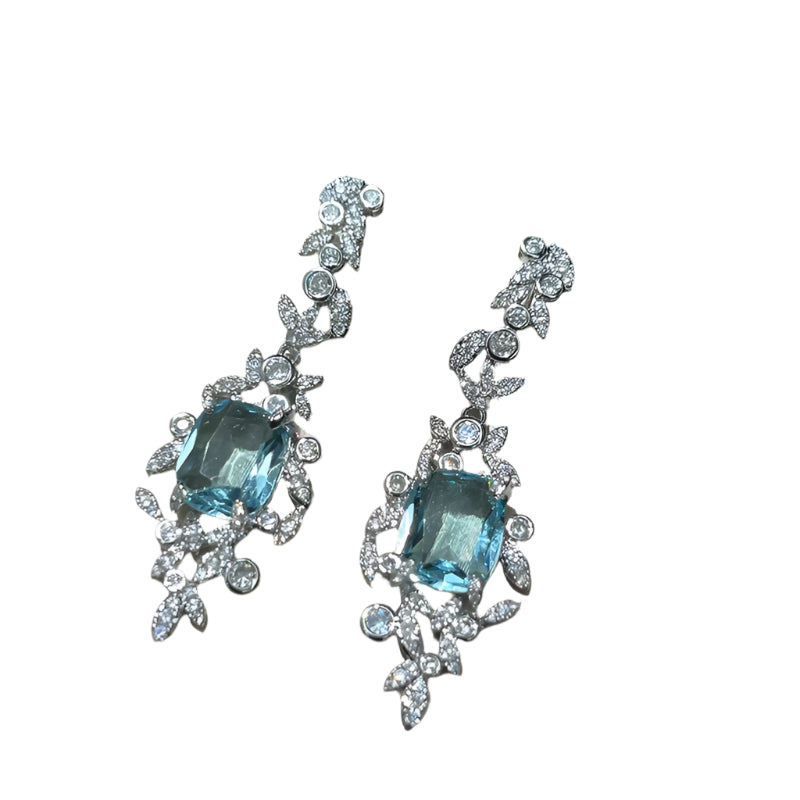 2023 Women Fashionable Blue Zircon Inlaid Diamond Aquamarine Earrings