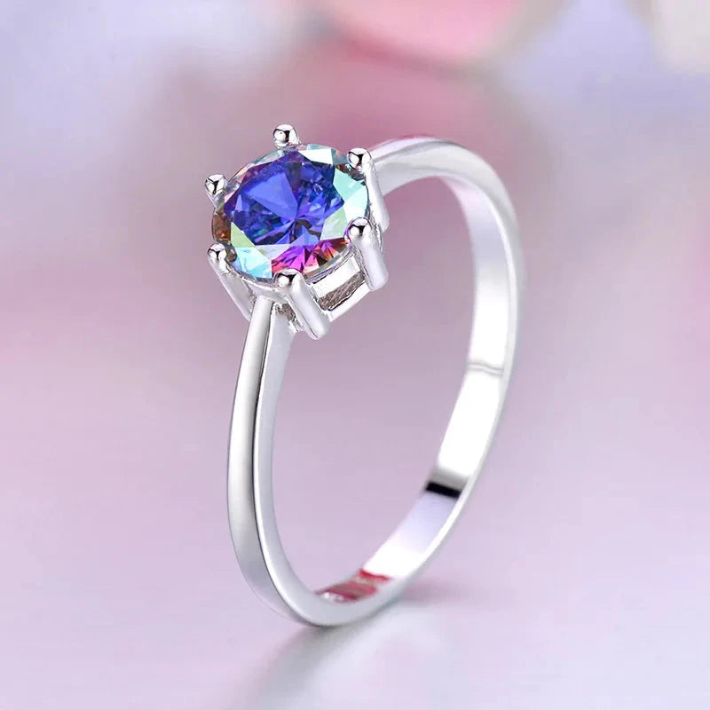 Classical Silver Color Round Circle Crystal CZ Finger Ring for Women