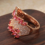 Luxury Fashion Rose Gold Color Inlaid Pink White Cubic Zirconia Ring Exquisite Engagement Wedding Rings for Women Jewelry