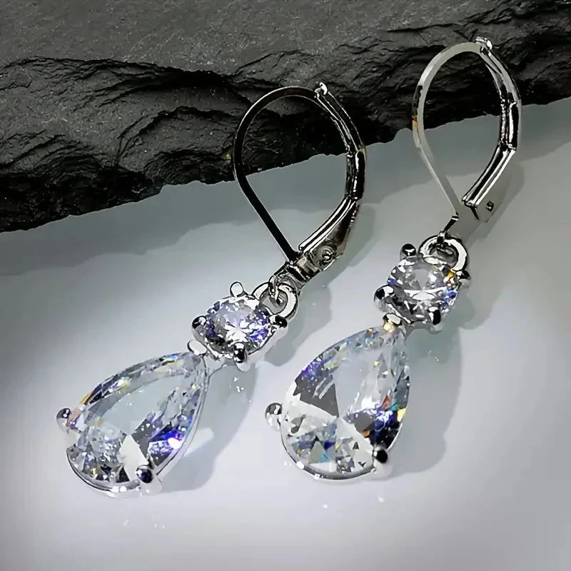 Elegant Crystal Hanging with Pear CZ Earrings for Women