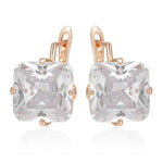 Shiny White Big Square Zircon Rose Gold Earrings for WomenH2180White