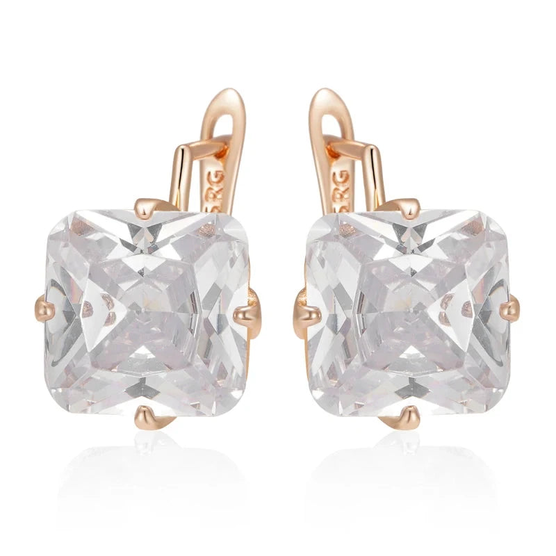 Shiny White Big Square Zircon Rose Gold Earrings for WomenH2180White