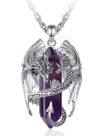 Dragon Twining Hexagonal Amethyst Prismatic Necklacewith chain