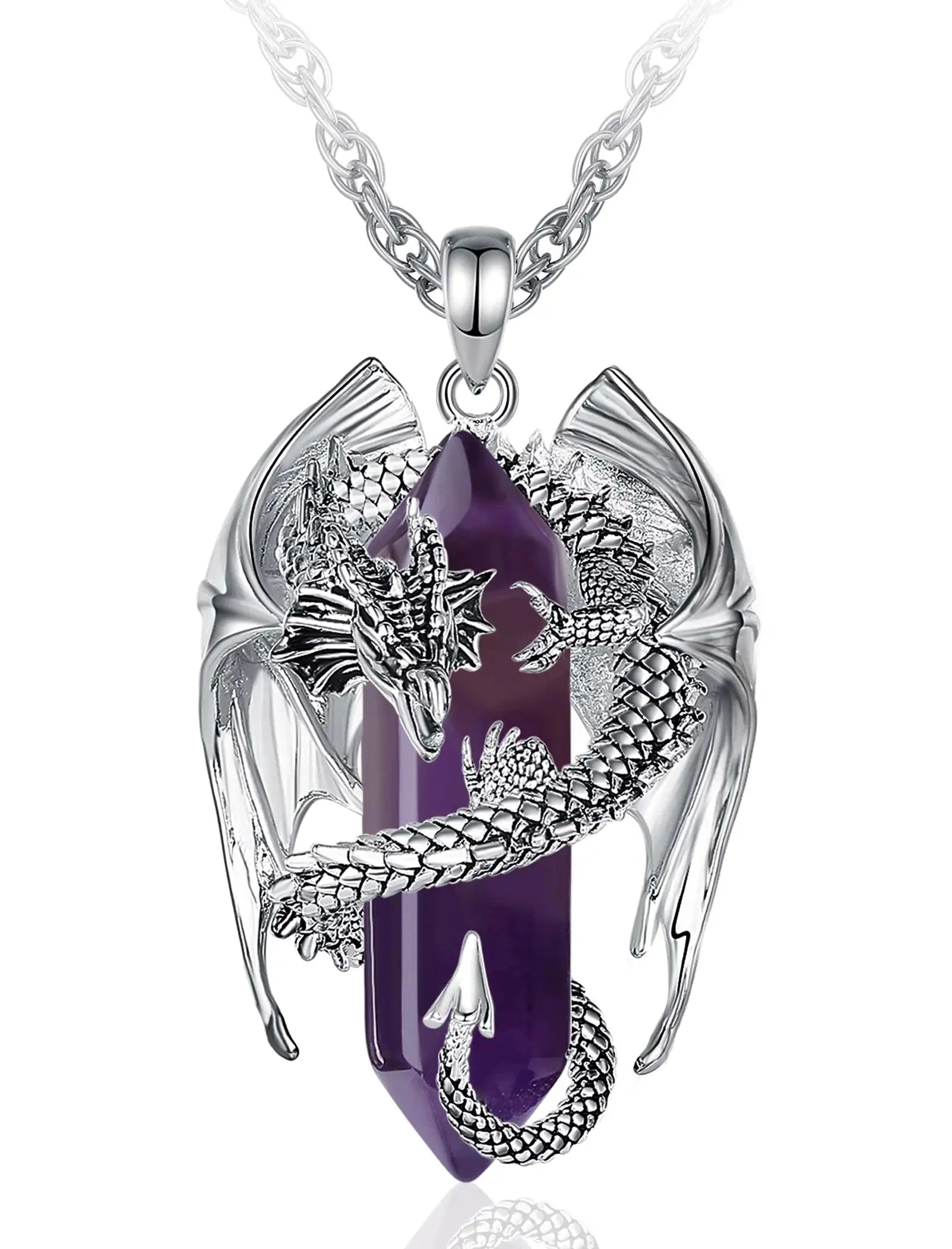 Dragon Twining Hexagonal Amethyst Prismatic Necklacewith chain