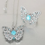 Dream Aquamarine Pink Opal Butterfly Pendant Necklace